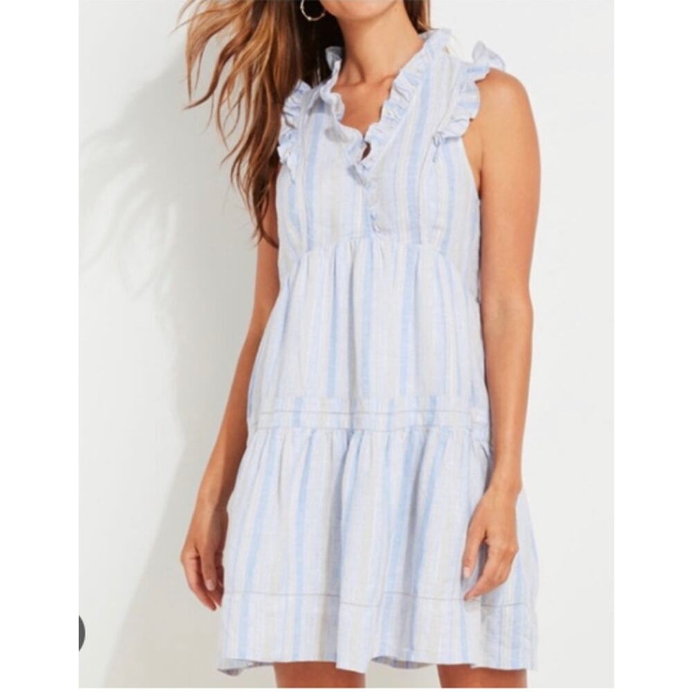 Vineyard Vines Linen Dress Tiered Ruffle Coastal Cruise Size Large Casual